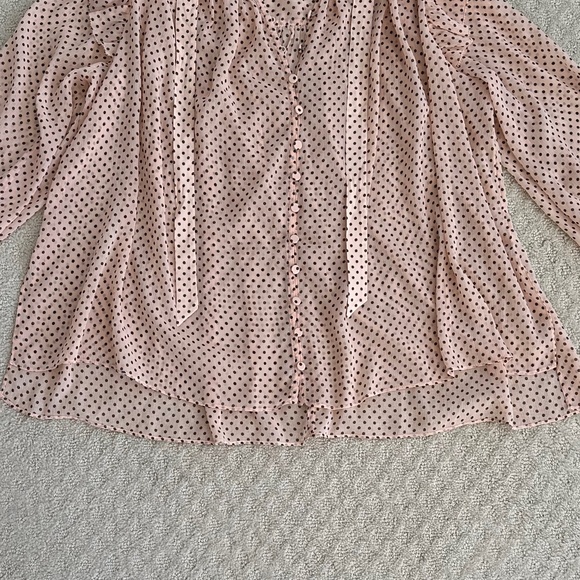 ALLSAINTS Lara Polka Dot Sheer Blouse Rosewater Pink 2 Feminine Relaxed Smocked - Picture 4 of 12